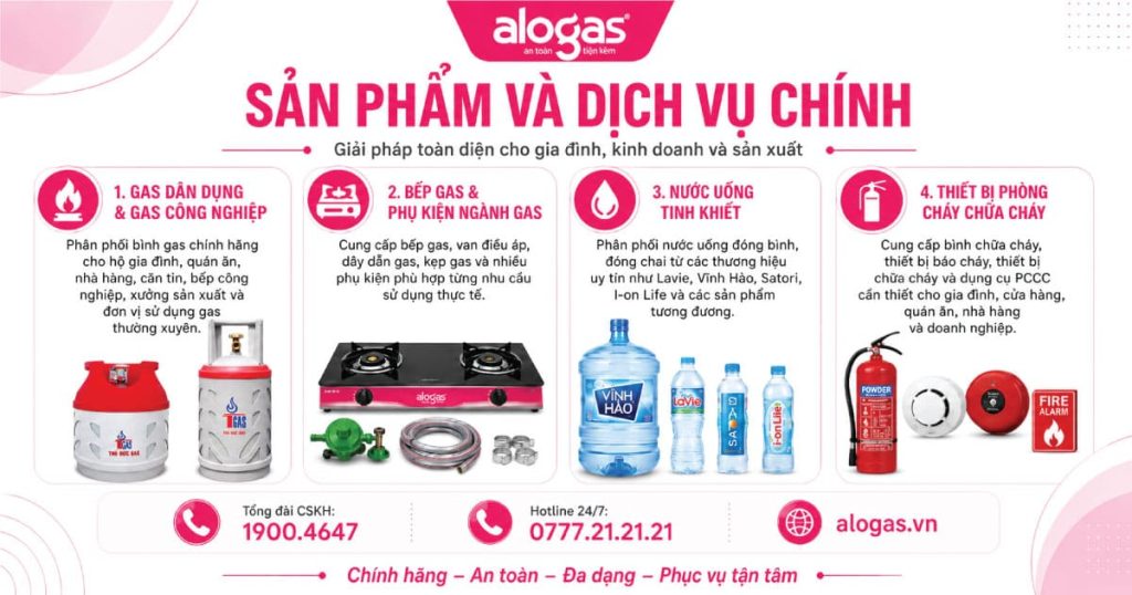 ALOGAS cung cấp gas, bếp gas, nước uống và Thiết bị PCCC